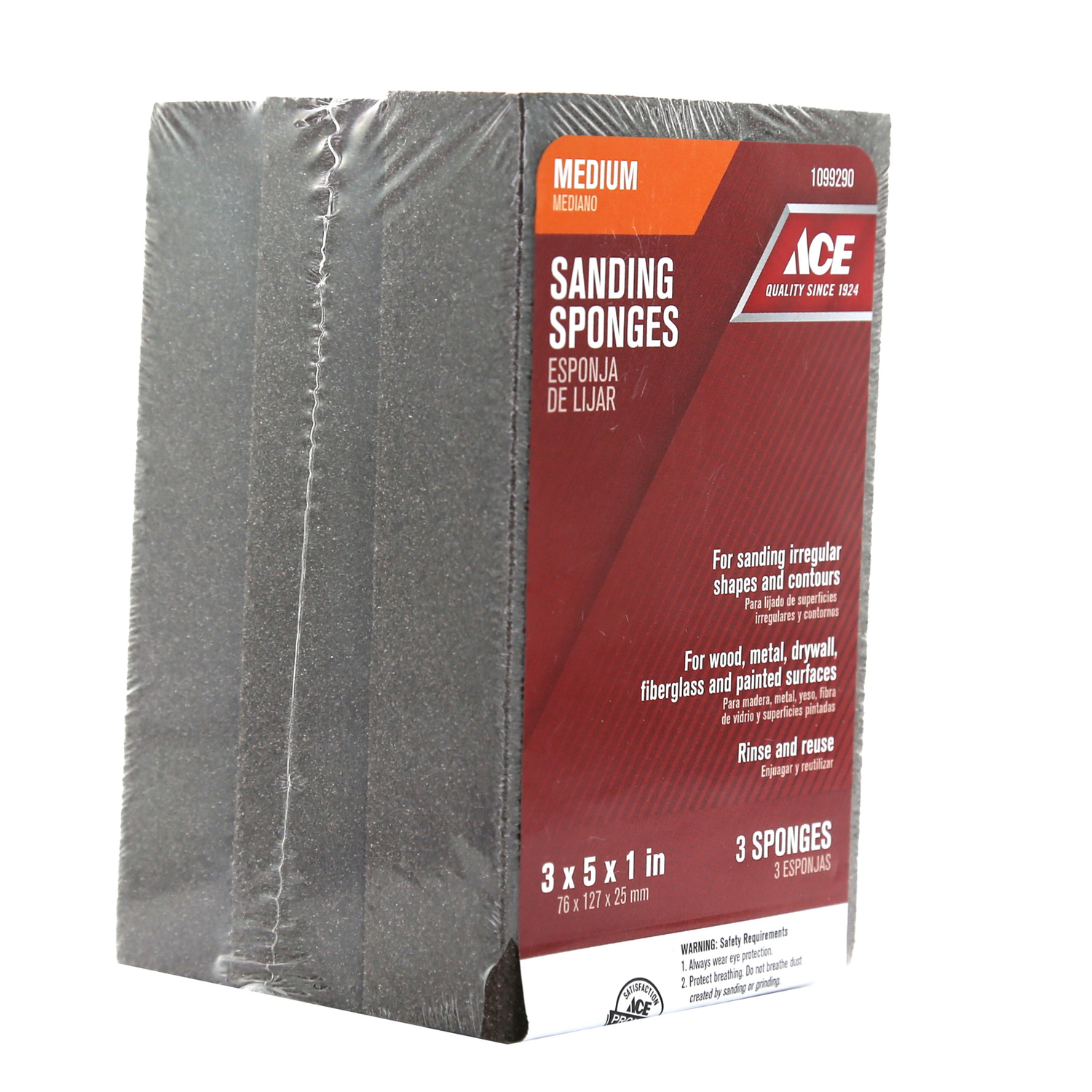 Ace 5 in. L X 3 in. W X 1 in. 80 Grit Medium Extra Large Sanding Sponge