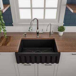 ALFI BRAND Black Matte Fireclay 29.88 in. Single Bowl Farmhouse Apron Kitchen Sink AB3018HS-BM