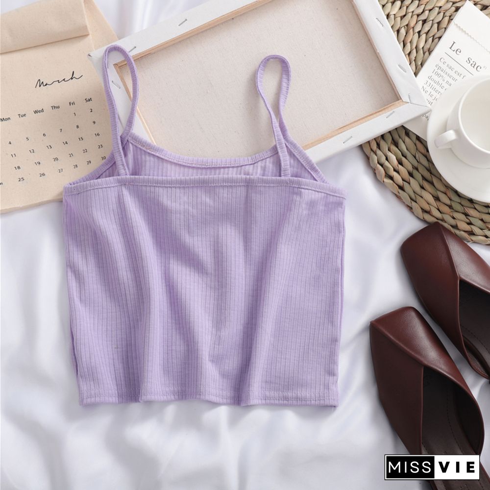 Women Purple Crop Tops Female Knitted Camisoles Cotton Solid Cute Tube Tops Camis Straps Plain Basic Tops For Women