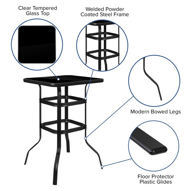 Emma And Oliver 5 Piece Outdoor Bar Height Set glass Patio Bar Table all weather Barstools