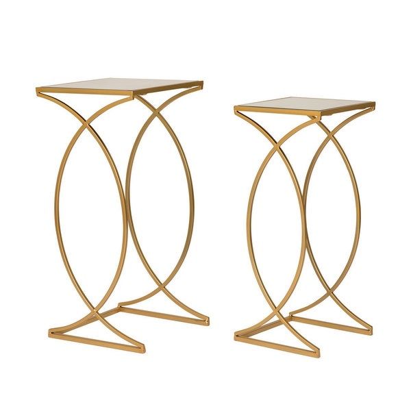 Glitzhome Set of 2 Glam Glass Modern Side Table Sofa Table