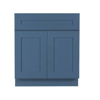 LIFEART CABINETRY Lancaster Blue Plywood Shaker Stock Assembled Base Kitchen Cabinet 30 in. W x 34.5 in. D H x 24 in. D ALB-B30