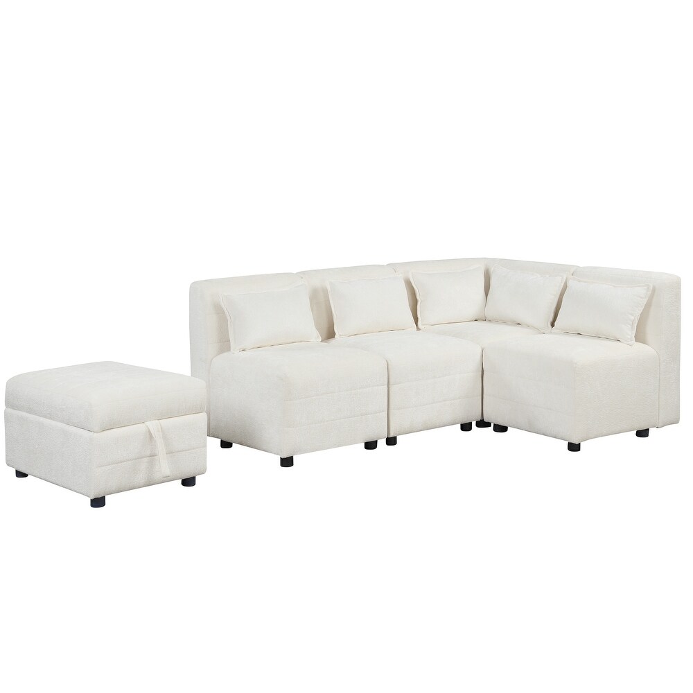 L shape Sectional Sofa Sets Chenille Corner Sofa with Ottomans