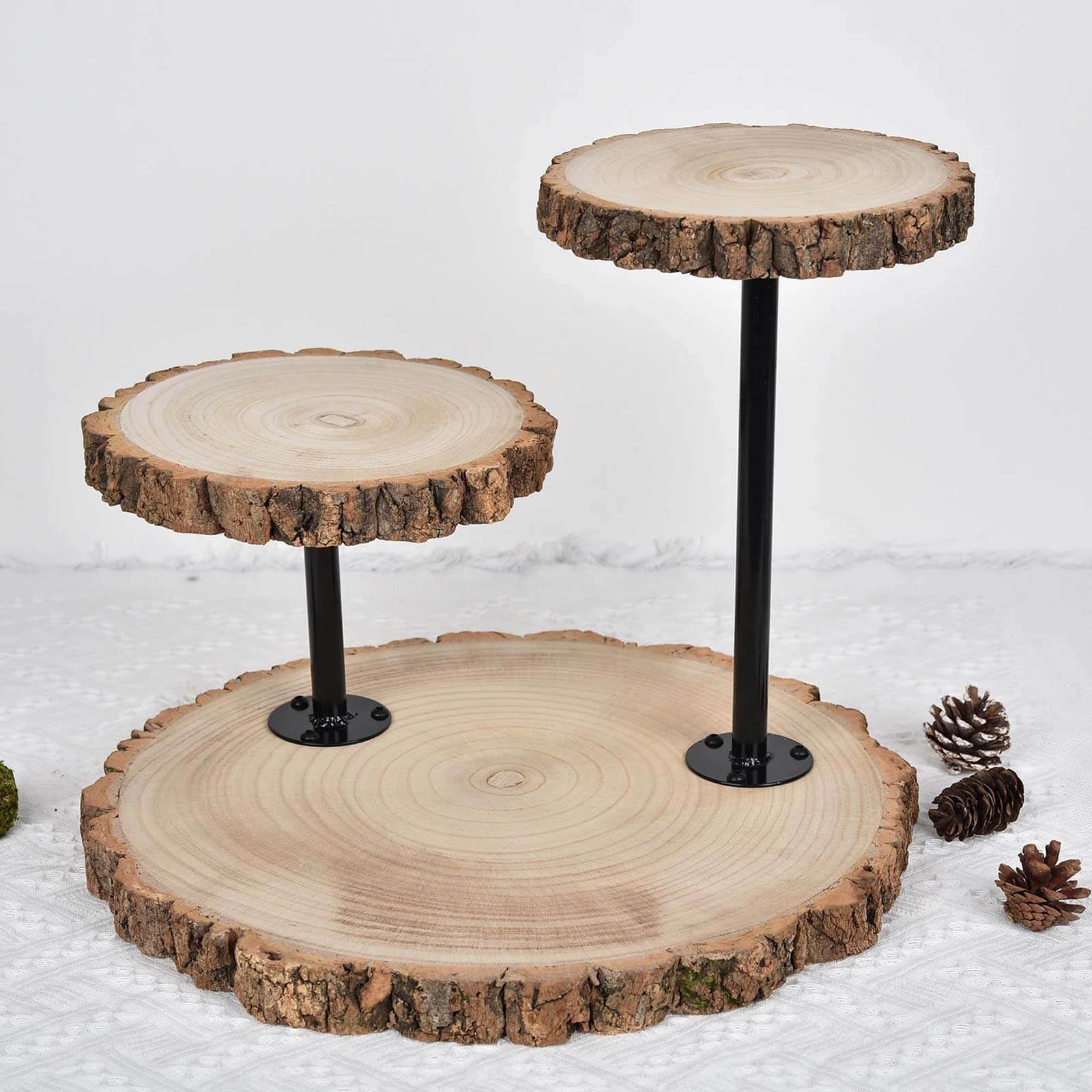 3-Tier Natural Wood Slice Cheese Board Cupcake Stand, Rustic Centerpiece - Assembly Tools Included 14