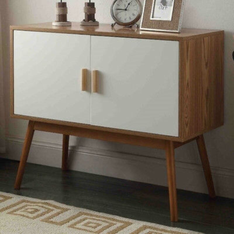 Mid-Century Modern Console Table Storage Cabinet with Solid Wood Legs - 28