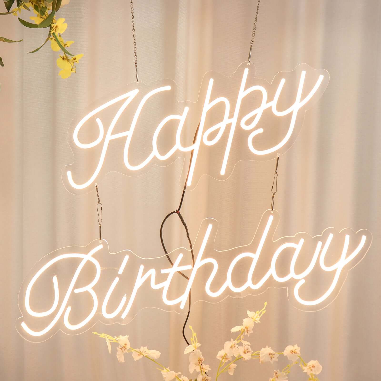 Happy Birthday Neon Light Sign, LED Reusable Wall Décor Lights With 5ft Hanging Chain 32