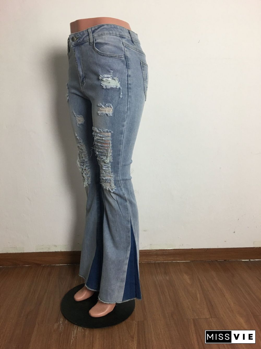 Fashion Casual Ripped Washed Flared Jeans