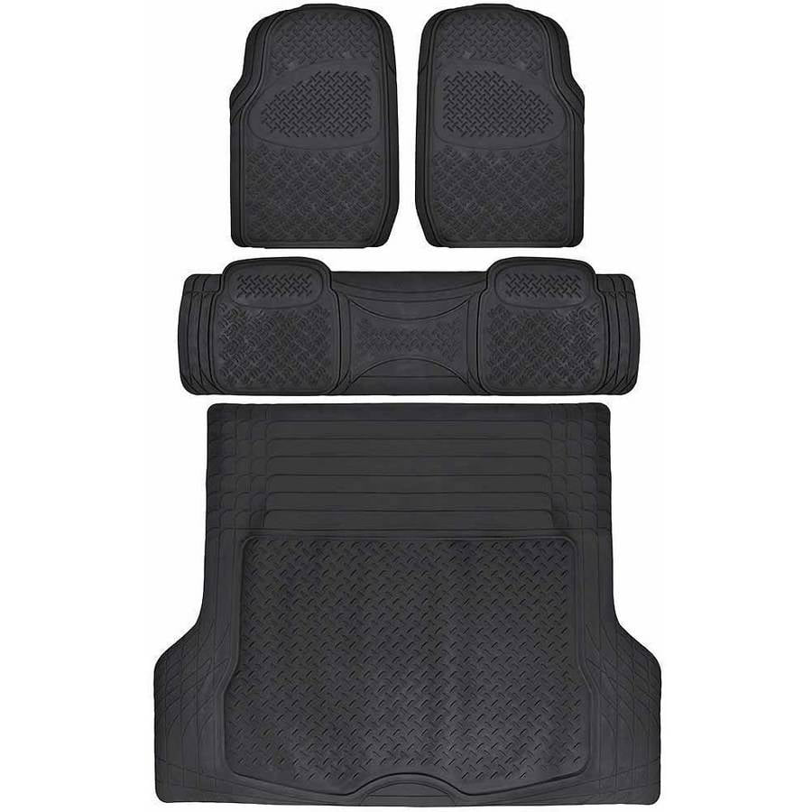 BDK Super Duty Rubber Floor Mats for Car SUV and Van with Cargo Mat， All Weather， Heavy Duty， 3 Colors