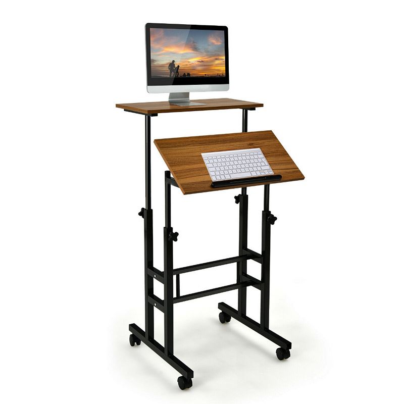 Height Adjustable Mobile Standing Desk with Rolling Wheels for Office and Home