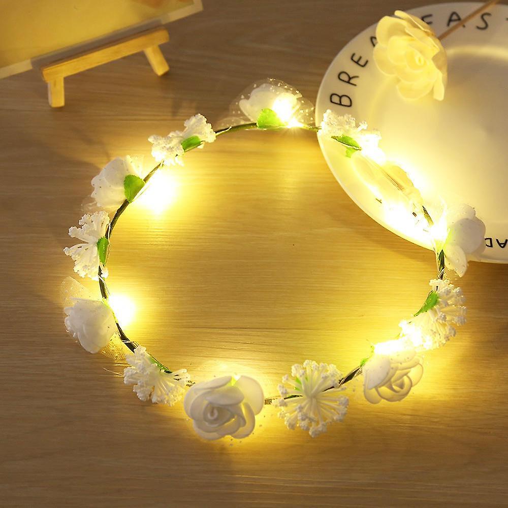 Glowing LED Light Wreath Flower Headwear Floral Crown Garland Hair Ornaments Hairband for Festival