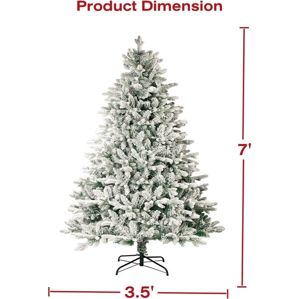 Suncrown 7ft Artificial Xmas Flocked Christmas Tree with Metal Stable Stand Base for Indoor and Outdoor Holiday Decoration