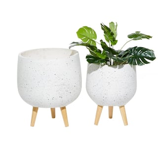 Litton Lane 17 in. x 15 in. White MGO Planter (Set of 2) 46546