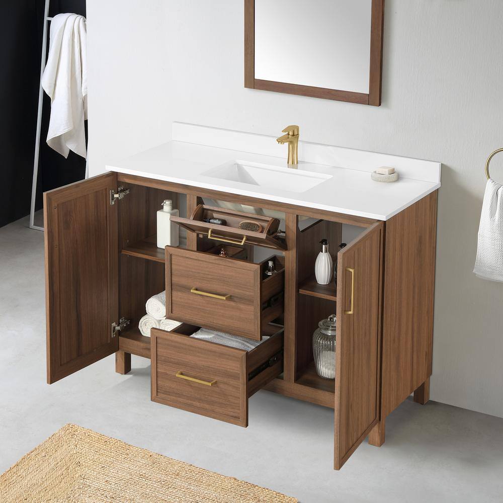 Home Decorators Collection Bilston 48 in. W x 19 in. D x 34.50 in. H Bath Vanity in Spiced Walnut with White Engineered Stone Top Bilston 48SW