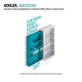 KOHLER Maxstow 30 in. x 24 in. Aluminum Frameless Surface-Mount Soft Close Medicine Cabinet with Mirror K-R79225-LA1