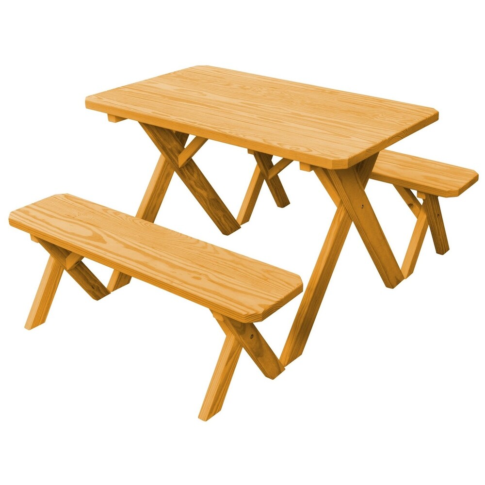 Pine 4' Cross Leg Picnic Table with 2 Benches