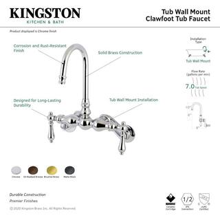 Kingston Brass Vintage 2-Handle Adjustable Center Wall Mount Claw Foot Tub Faucet in Brushed Brass HAE81T7