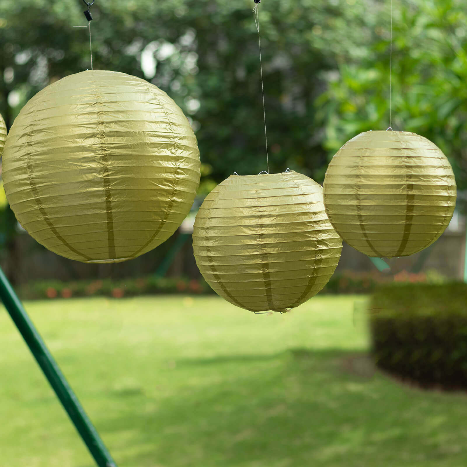 Set of 8 Gold Hanging Paper Lanterns, Assorted Size Decorative Round Chinese Sky Lanterns - 6