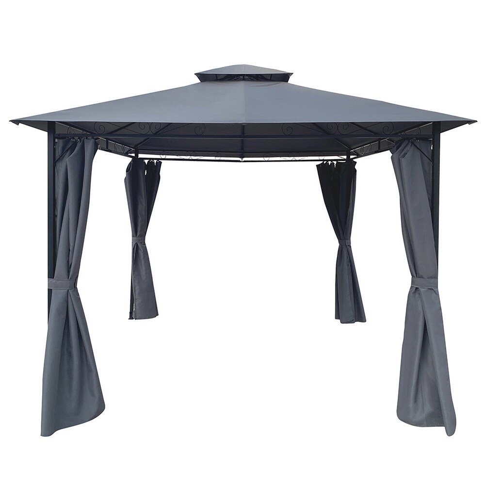 Outdoor Patio Garden Gazebo Tent With Curtains  Gray