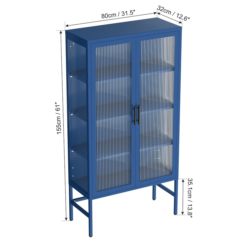 Double Glass Door Storage Cabinet with Adjustable Shelves and Feet Cold Rolled Steel Sideboard Furniture