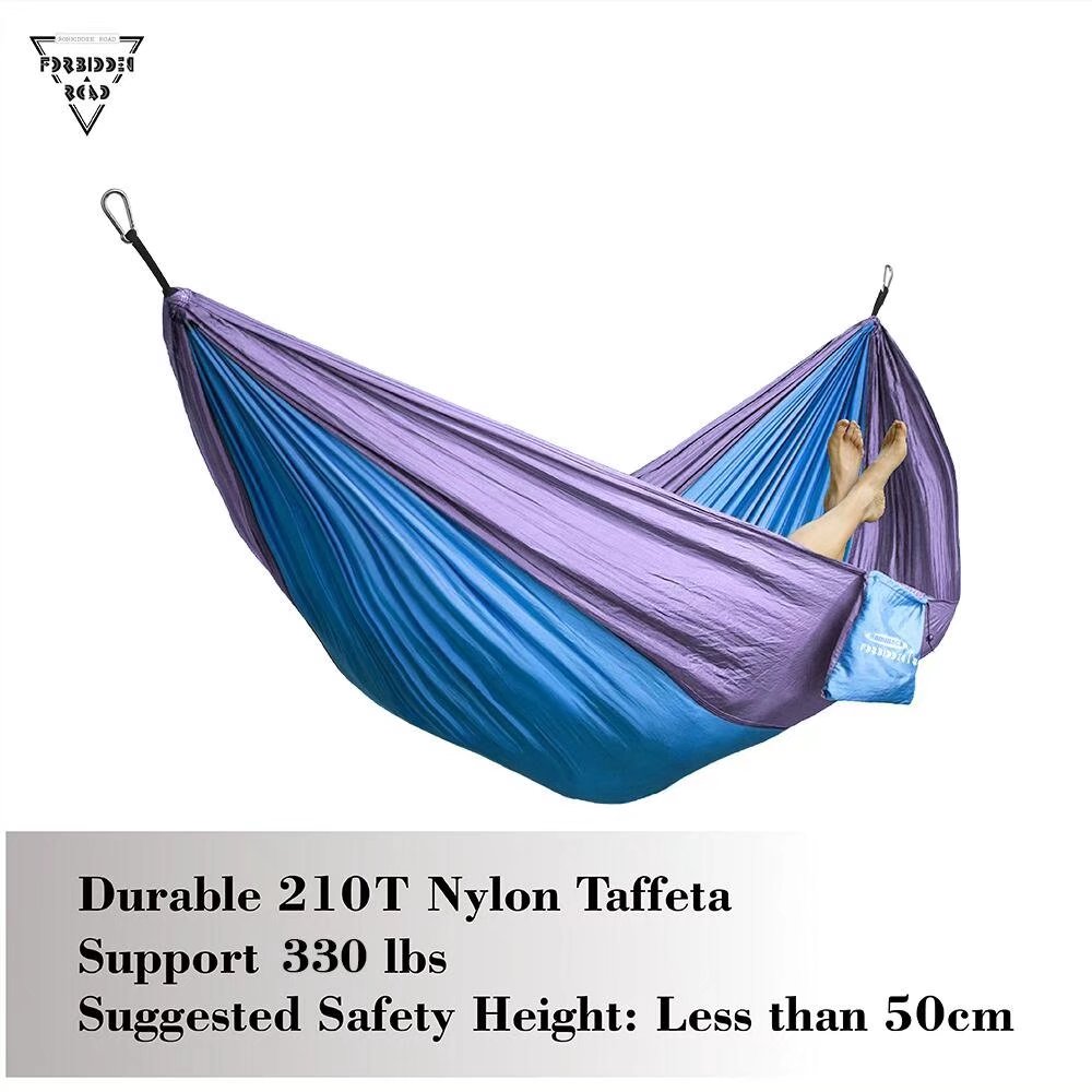 Forbidden Road Hammock Single Double Camping Lightweight Portable Hammock for Outdoor Hiking Travel Backpacking - Nylon Hammock Swing - Support 330lbs(Blue & Purple）