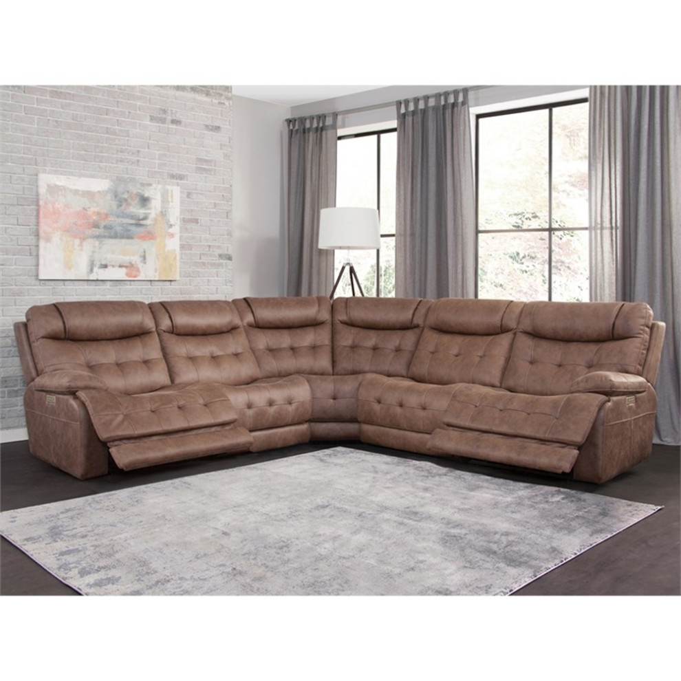 Arlington Brown Faux Leather 5 piece Dual Power Sectional   Contemporary   Sectional Sofas   by Homesquare  Houzz