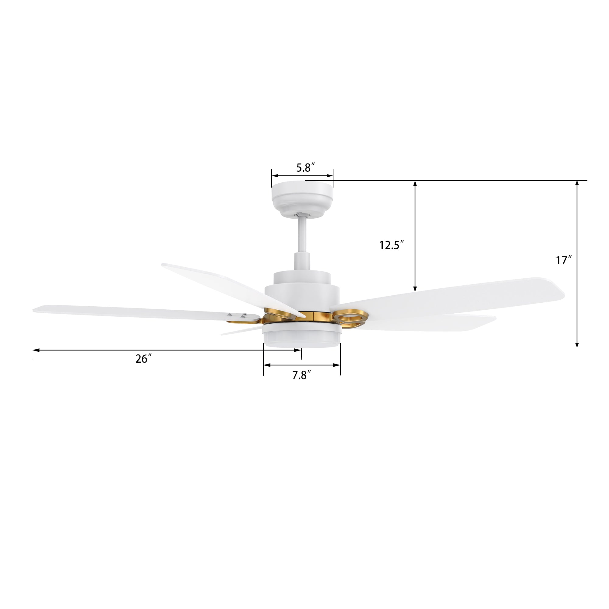 52'' 5 Blade Indoor Ceiling Fan with Dim LED Light Remote and Reversible Silent DC Motor