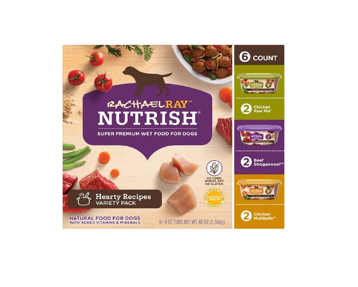 Rachael Ray Nutrish Natural Premium Wet Dog Food， Hearty Recipes Variety Pack， 8oz. Tub (Pack Of 6)