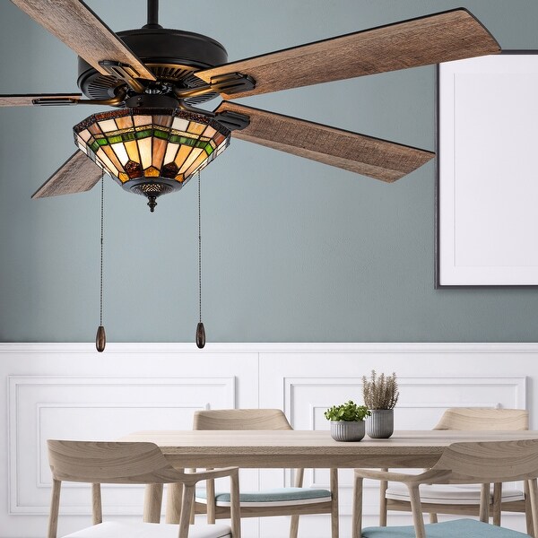 Shelby River of Goods Oil-Rubbed Bronze and Stained Glass 52-Inch 3-Light Ceiling Fan - 52