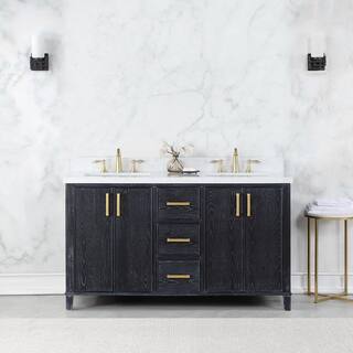 Altair Weiser 60 in. W x 22 in. D Double Sink Bath Vanity in Black Oak with White Composite Stone Top without Mirror 549060-BO-AW-NM