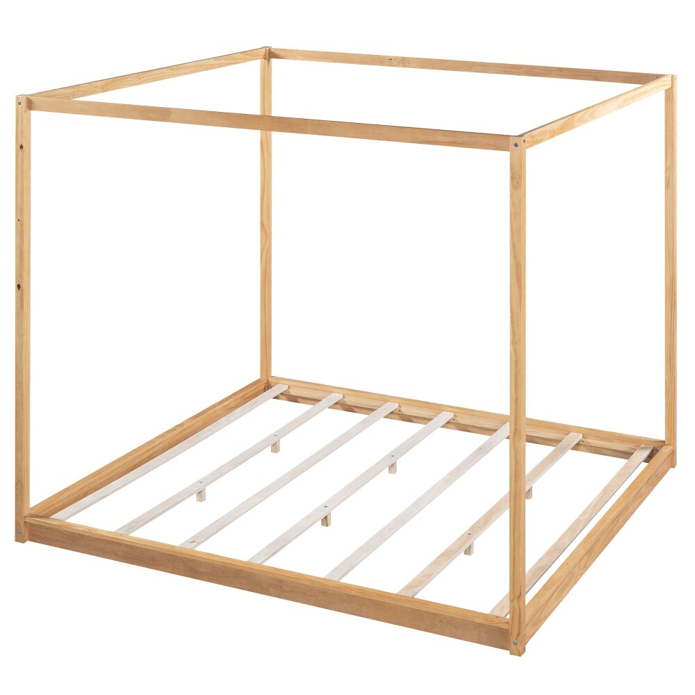 King Size Canopy Bed  Wooden Platform Bed  Modern Style Canopy Platform Bed  Luxury Large Bed Frame