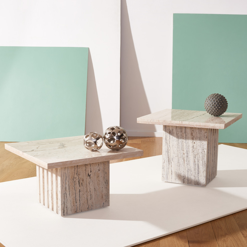 Safavieh Couture Olivia Square Travertine Accent Table Off White   Transitional   Side Tables And End Tables   by Safavieh  Houzz