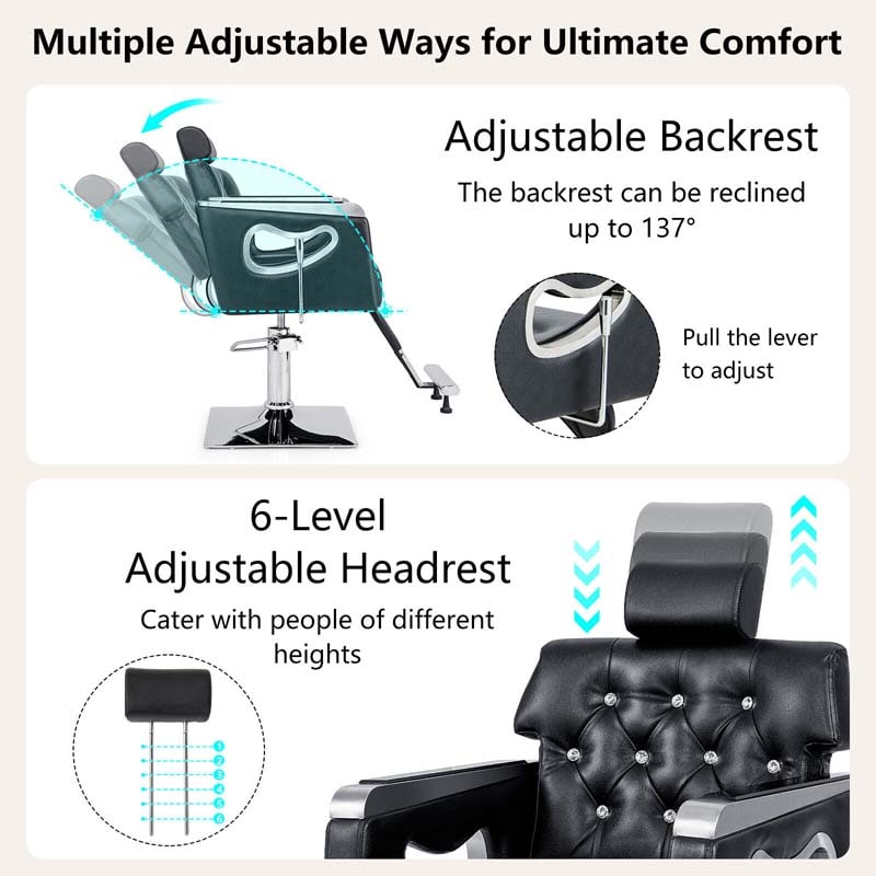 Modern Reclining Barber Chair, Adjustable Swivel Spa Makeup Tattoo Salon Chair, Hydraulic Hair Styling Chair