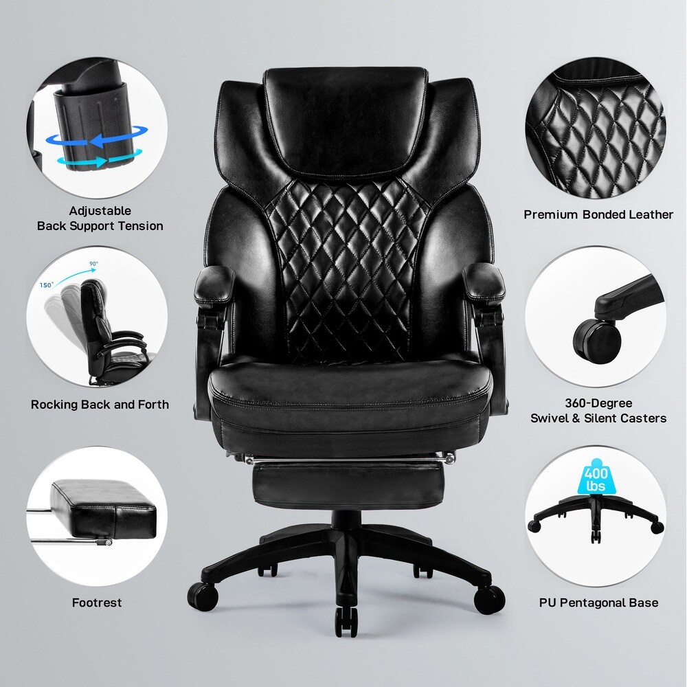 High Back Big   Tall 400lb Office Chair with Footrest Bonded Leather Ergonomic Executive Desk Computer Swivel Chair