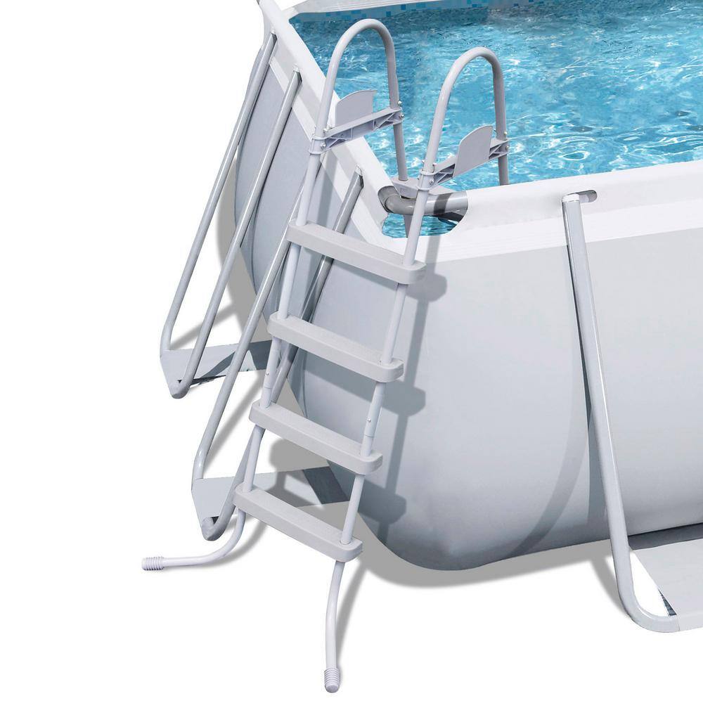 Bestway 18 ft. x 9 ft. Rectangular 48 in. D Hard Side Frame Above Ground Pool Set and Surface Skimmer 56468E-BW + 58233E-BW