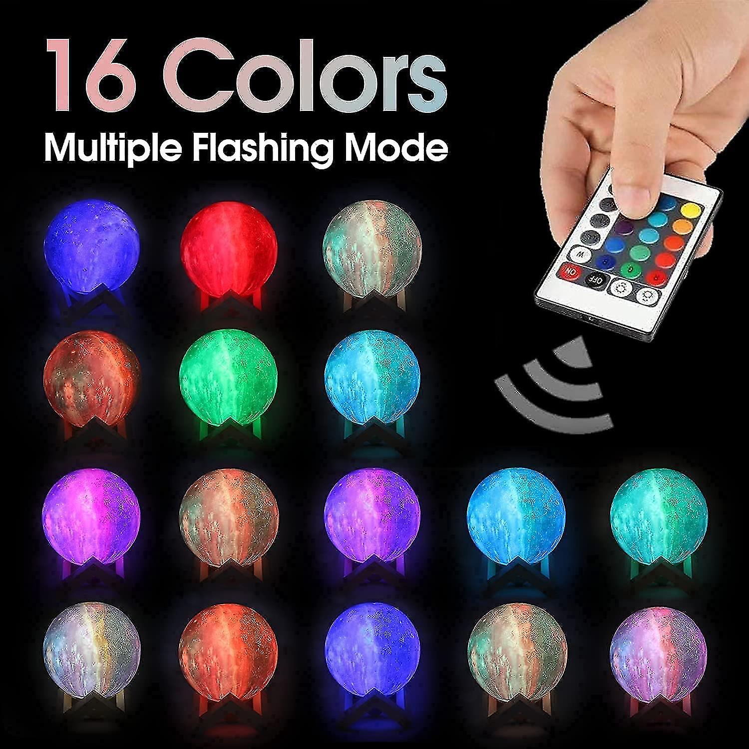 3d Galaxy Moon Lamp Lighting - Cool Kids Galaxy Moon Night Light With 16 Led Colors， Touch Remote Control， Wooden Stand - Unique Gift For 3 4 5 6 7