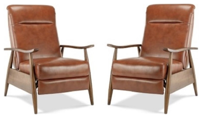 Home Square 2 Piece Faux Leather Arm Recliner Chair Set with Wood Base in Brown   Midcentury   Recliner Chairs   by Homesquare  Houzz