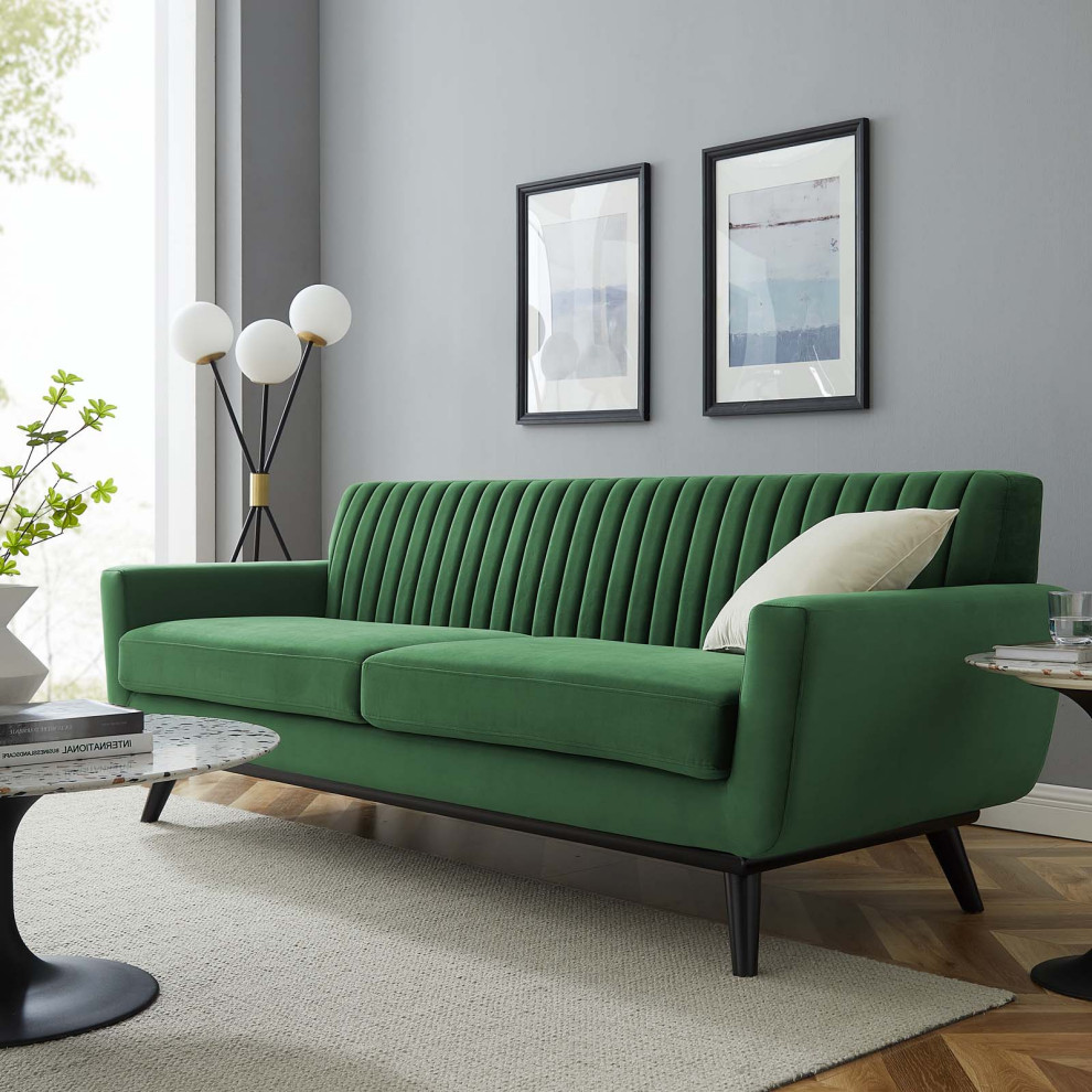 Tufted Sofa  Velvet  Pink  Modern  Living Lounge Room Hotel Lobby Hospitality   Midcentury   Sofas   by House Bound  Houzz