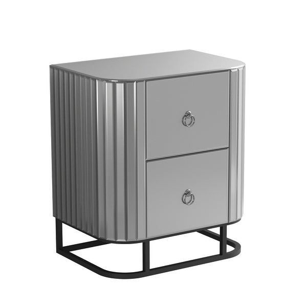 Black Iron Frame Mirrored Nightstand for Bedroom