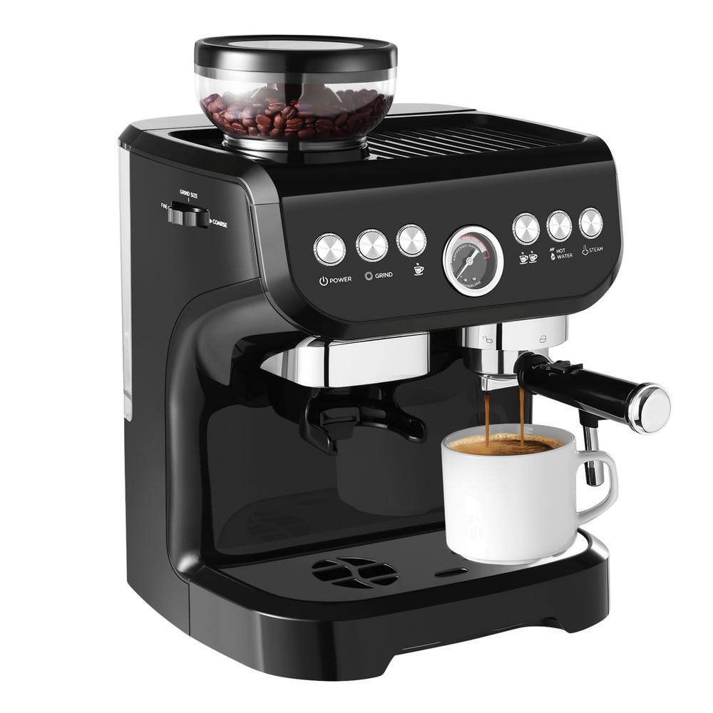 Edendirect 10 Cup Black Drip Espresso Machine Coffee Maker with Build in grinder Automatic off Milk Froth TWWJACXY517E