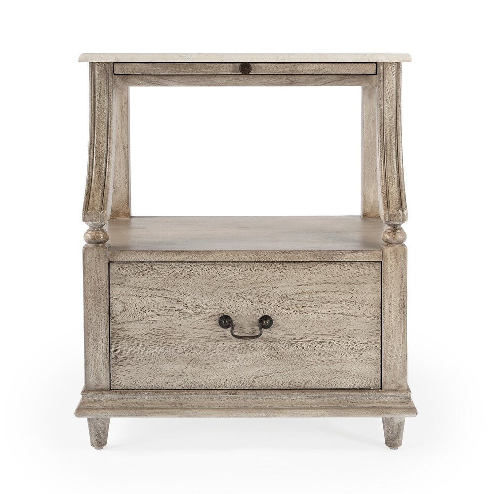 Mabel Genuine Marble and Wood 1 Drawer Nightstand