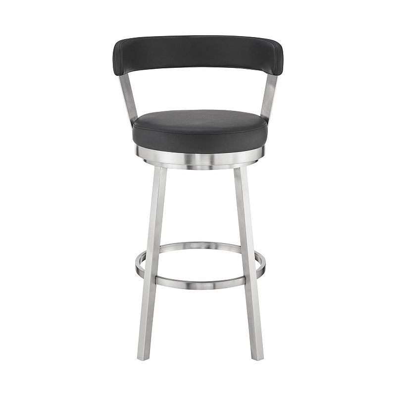 Emma 30 Inch Bar Height Swivel Stool， Steel Legs， Vegan Faux Leather， Black