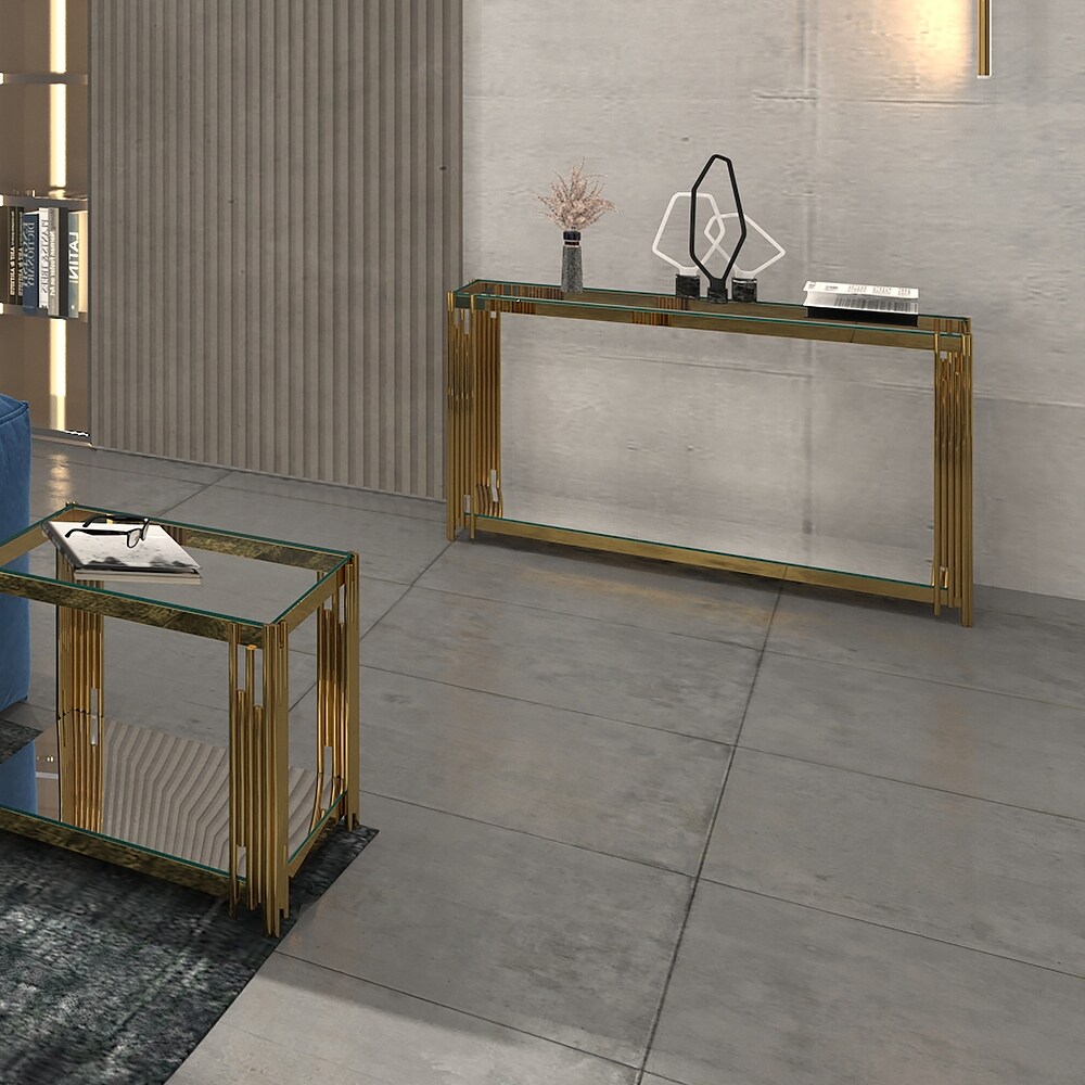 Contemporary Metal and Glass Console Table