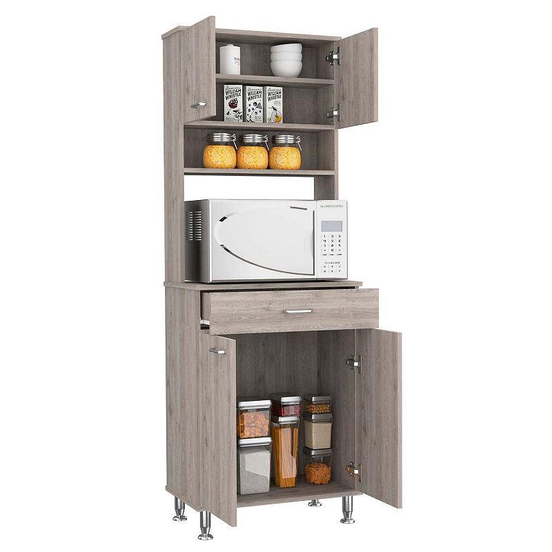 Bay Area Pantry， Two Door Cabinets， One Drawer， Four Adjustable Metal Legs