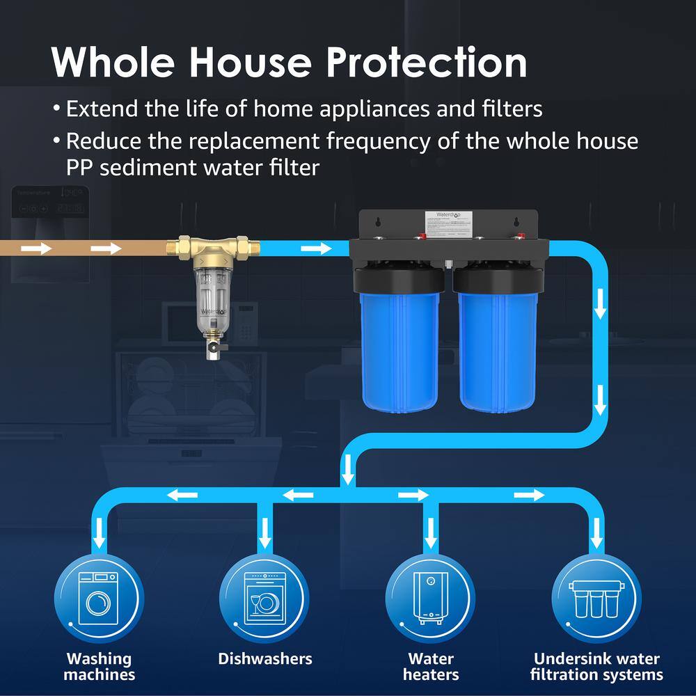 Waterdrop Whole House Spin Down Sediment Water Filtration System 20 GPM 1 in. MNPT and 34 in. FNPT and 34 in. MNPT BPA Free B-WD-RPFK