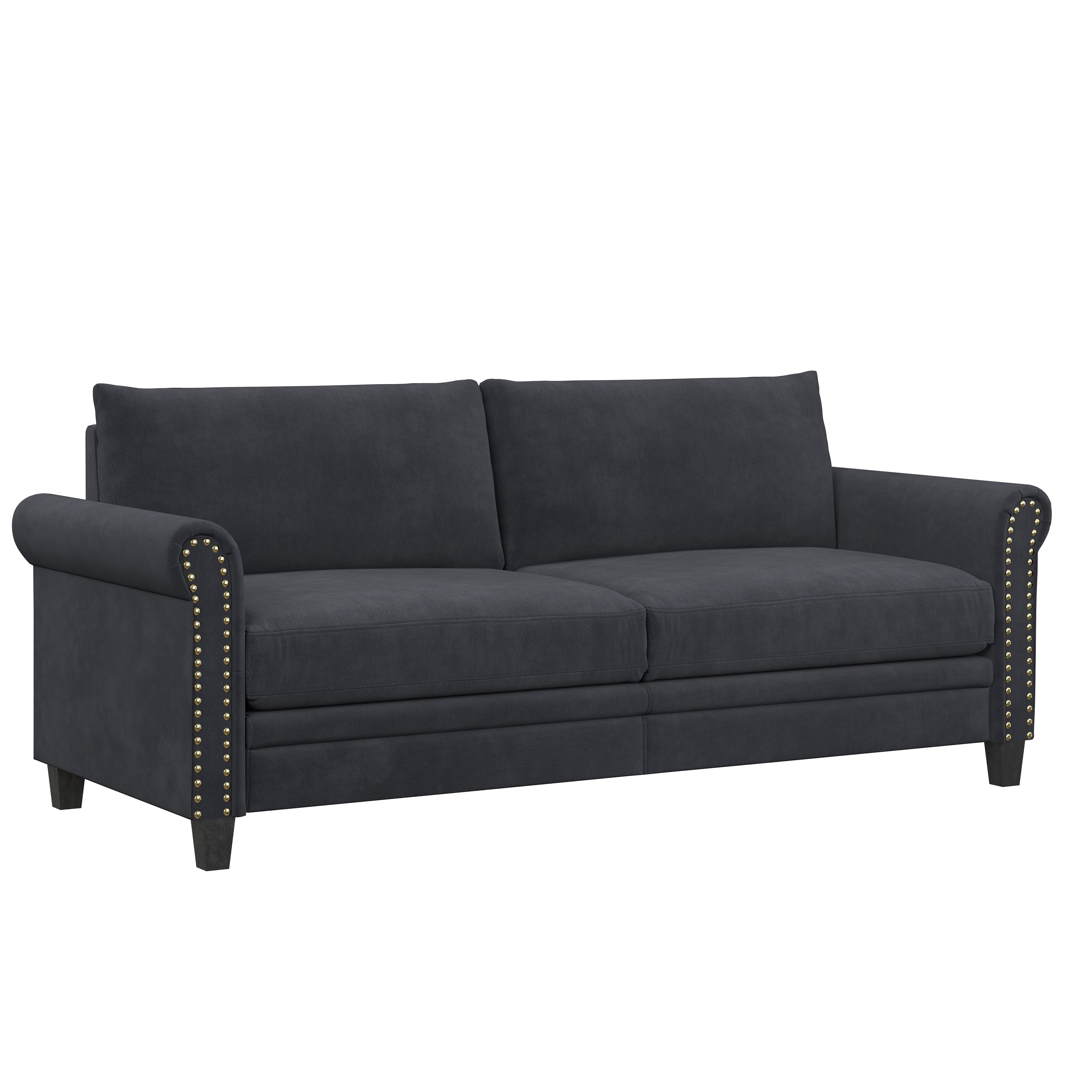 Lifestyle Solutions Fallon Sofa with Nail Head Trim, Charcoal Microfiber