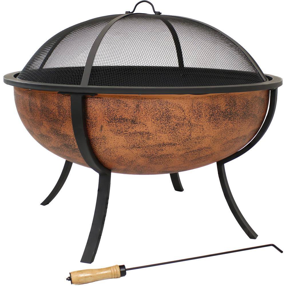 Sunnydaze Decor 25.75 in. Copper Raised Outdoor Fire Pit Bowl with Spark Screen NB-550