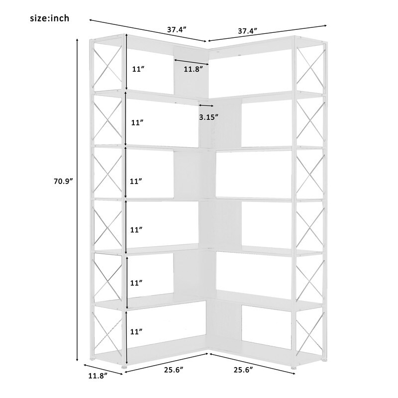 L Shaped 7 Tier Corner Bookshelf and Bookcase