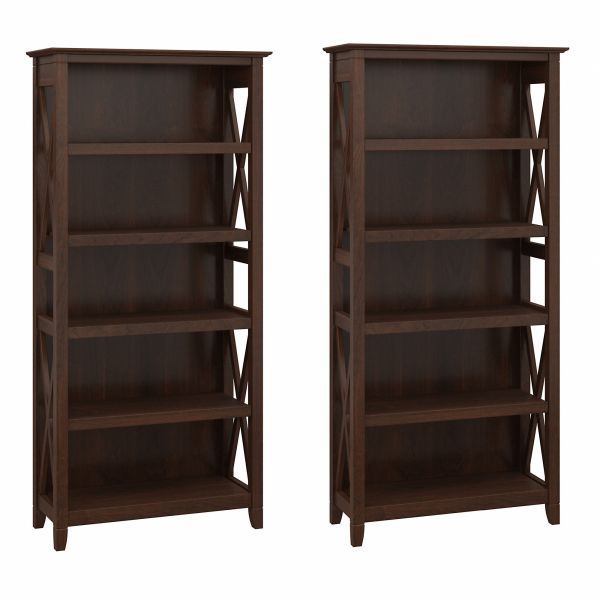 Bush Furniture Key West 5 Shelf Bookcase Set in Bing Cherry