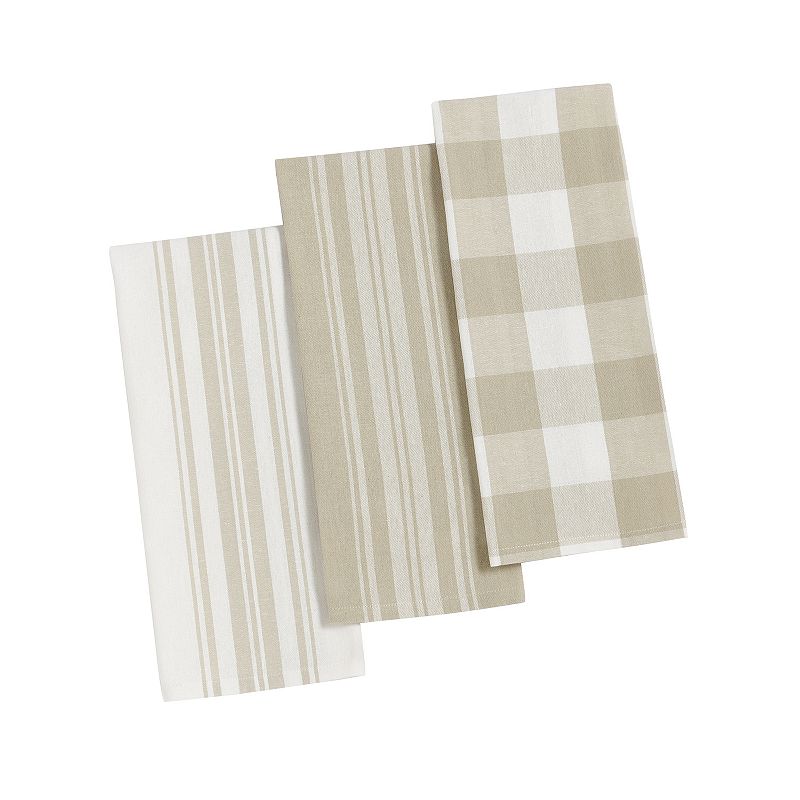 Elrene Home Fashions Farmhouse Living Stripe and Check Kitchen Towels， Set of 3