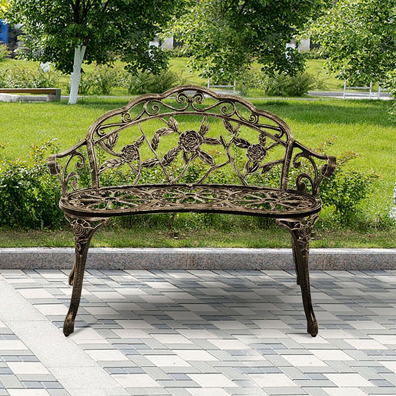 Aluminum Patio Outdoor Garden Bench Chair Loveseat Cast Antique Rose